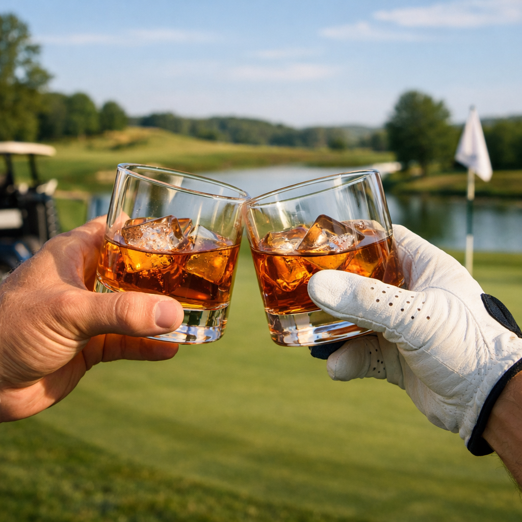 Clinking glasses on the golf course